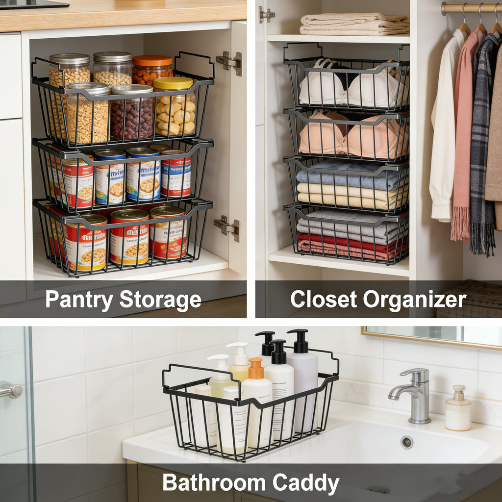 Stackable Freezer Organizer Bins with Foldable Handle - Efficient Refrigerator Storage Rack for Improved Space Utilization & Easy Access - Durable Design for Chest Freezer, Not Just for Freezers