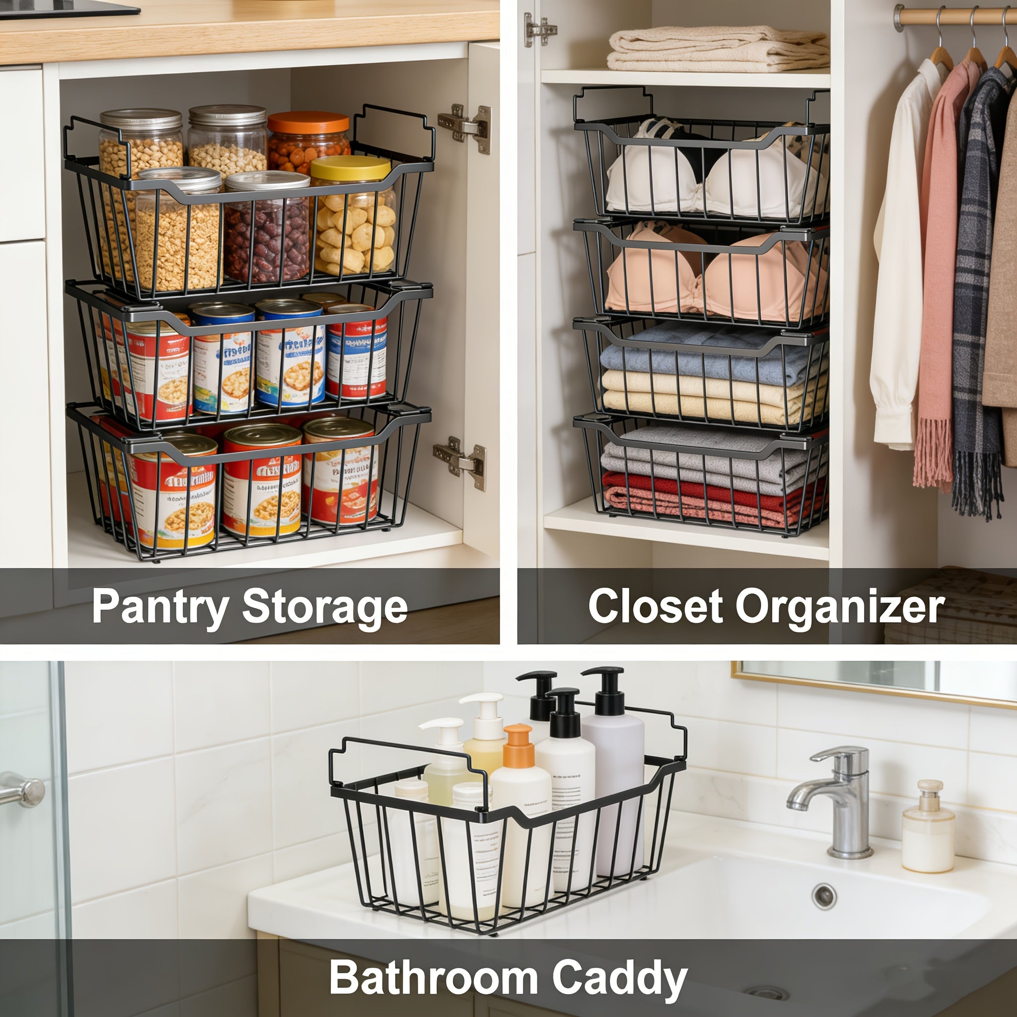 Stackable Freezer Organizer Bins with Foldable Handle - Efficient Refrigerator Storage Rack for Improved Space Utilization & Easy Access - Durable Design for Chest Freezer, Not Just for Freezers