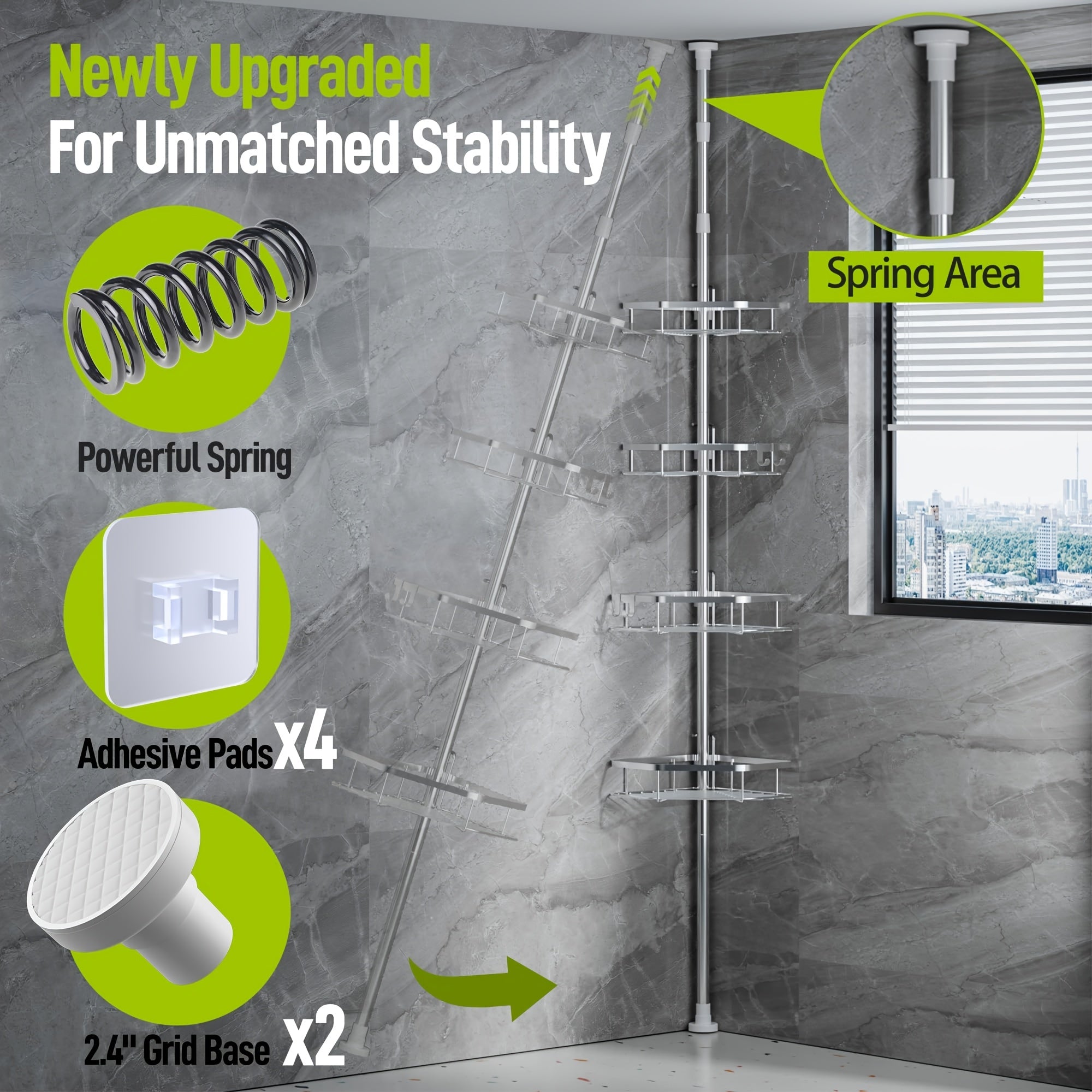 Smart Stackable Home Storage Bins – portable space-saving storage, LAMU Corner Shower Caddy Tension Pole Stainless Steel Shower Organizer Strong Spring 4 Adhesive, designed for American homes, daily convenience and practical gifting