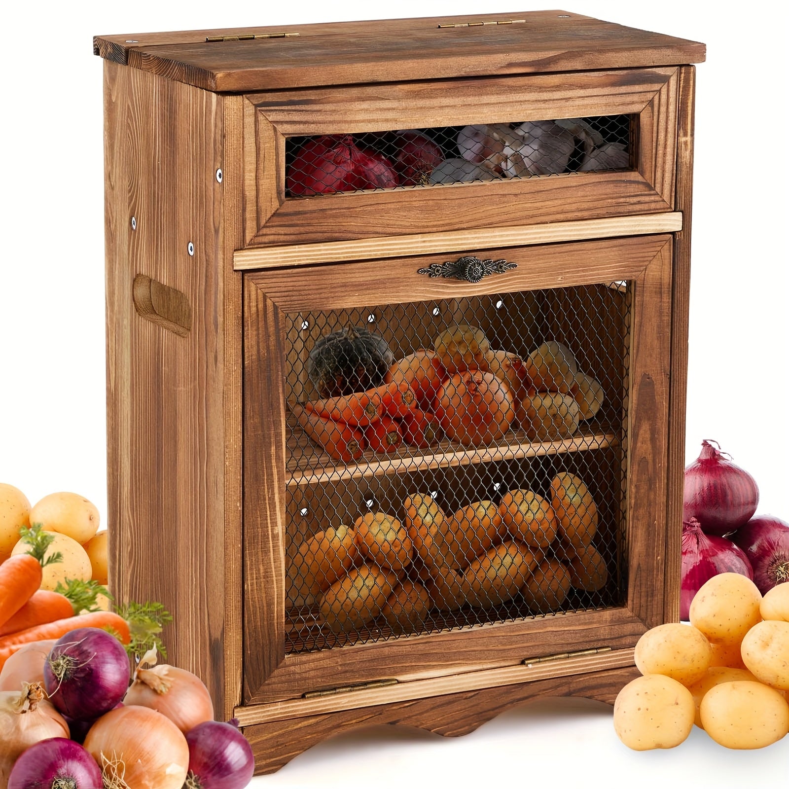 Heavy-Duty Countertop Bread Storage Box – fresh-bread countertop organization, Wooden Countertop Storage Cabinet Potato And Onion Bin Box Wooden Bread Storage Bins Potato, designed for American homes, daily convenience and practical gifting