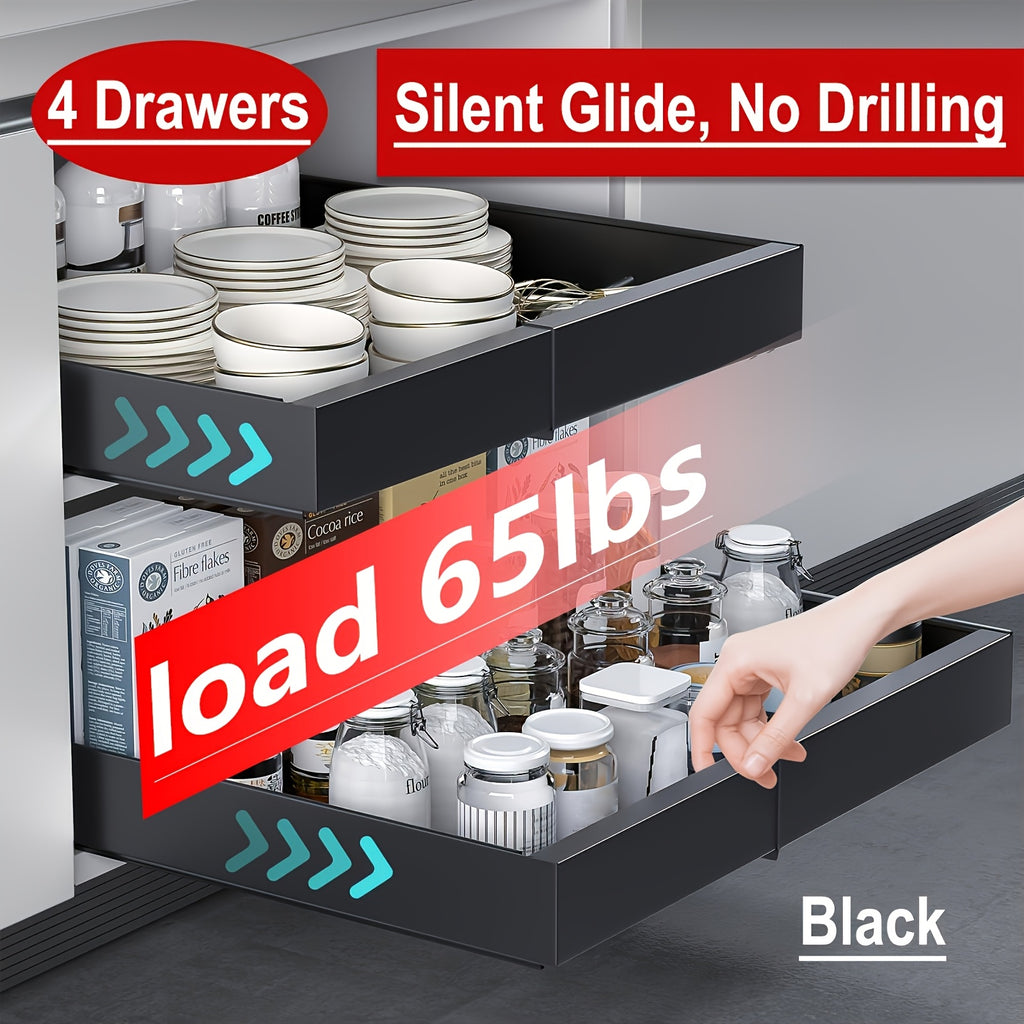 Space-Saving Pull-Out Cabinet Organizer – smooth-access cabinet organization, 4-Pack Expandable Pull-Out Cabinet Organizer Heavy-Duty Carbon Steel Slide-Out Drawer 12 6 -20 5, designed for American homes, daily convenience and practical gifting