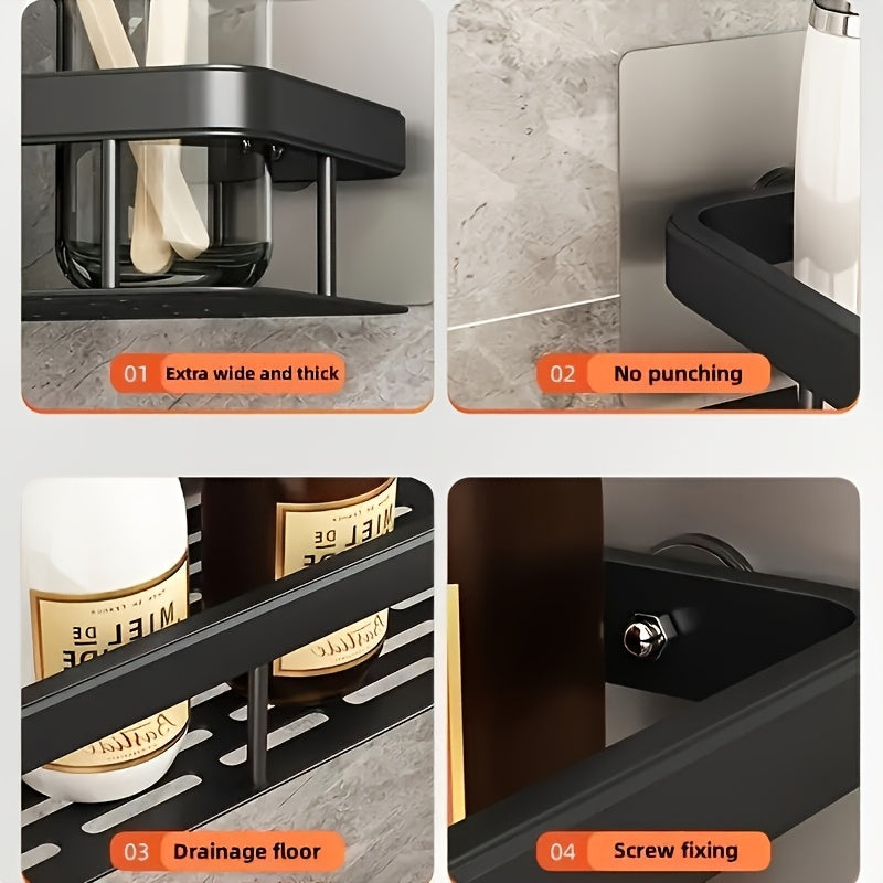 Space-Saving 2pcs Adjustable Home Storage Rack – durable multi-purpose storage, Christmas Essential 2pcs Stainless Steel Bathroom Shelf No-Drill Wall-Mounted Kitchen Spice Rack Large Capacity, designed for American homes, daily convenience and practi