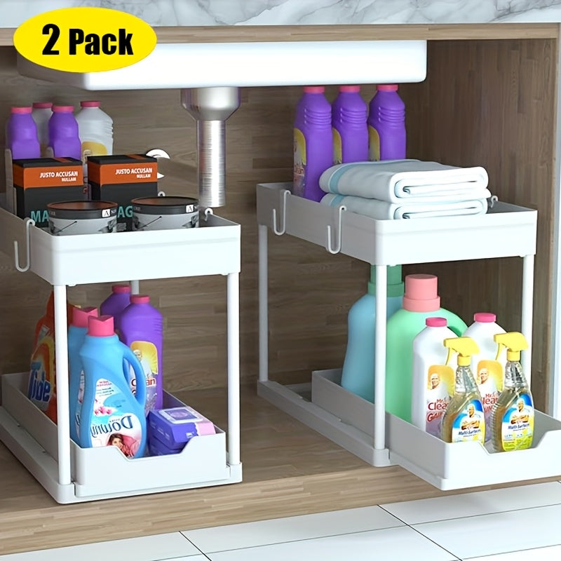 Modern 2pcs Pull-Out Cabinet Organizer – smooth-access cabinet organization, 2pcs Sliding Cabinet Basket Storage Drawer Under Sink Organizer Bathroom Cabinet Organizer Multi-Purpose Organizer, designed for American homes, daily convenience and practi