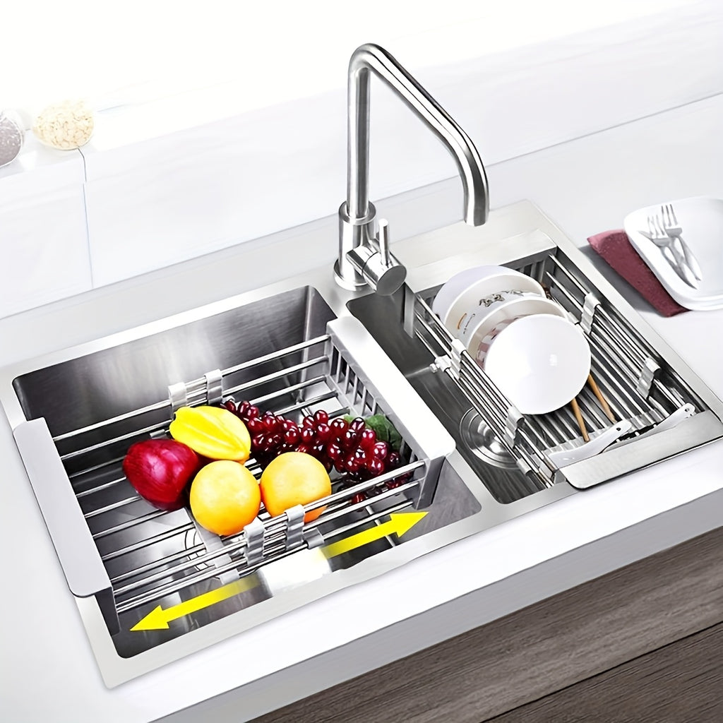 Kitchen Essential – Stainless Steel Retractable Drainage Basket, Kitchen Sink, Fruit And Vegetable Basket, Vegetable Rack, Household for Modern US Homes, easy meal prep and organization, Ver