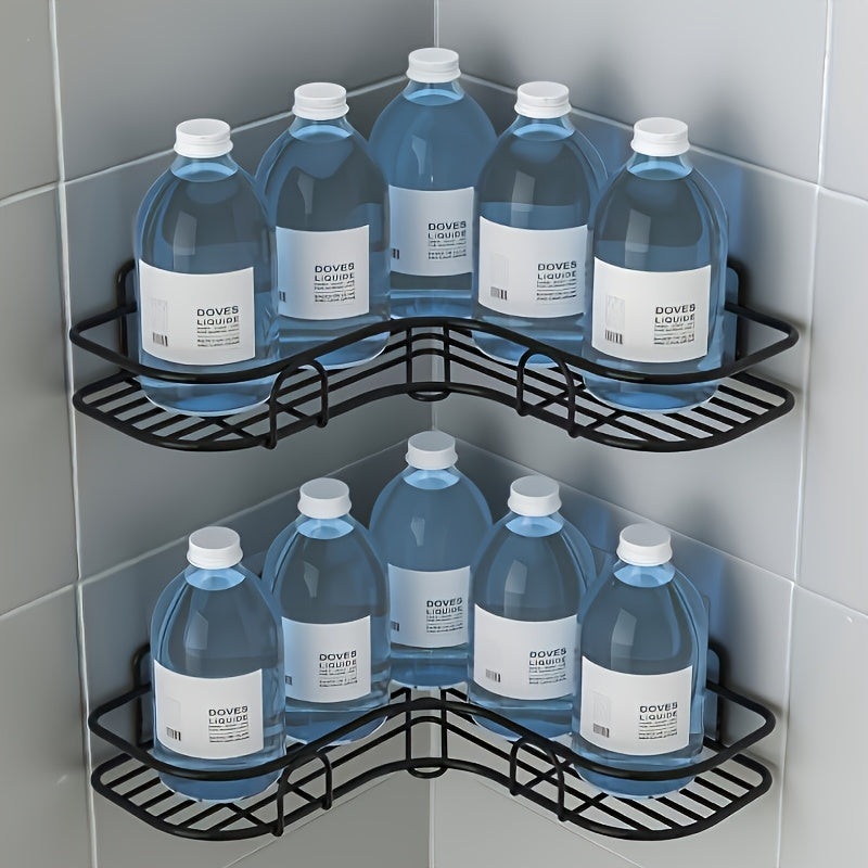 Bathroom Organizer – Anti-Rust Stainless Steel Corner Shower Shelf- Multi-Compartment Wall-Mounted Bathroom Organizer for Shampoo, Toner, and Cosmetics, Space-Saving Design, Durable Black Fi