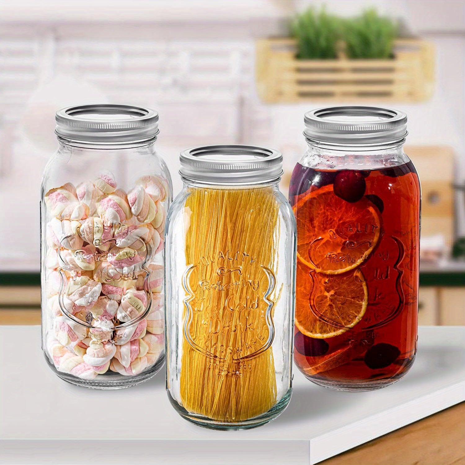 Space-Saving 64oz Mason Jar Set – clear reusable pantry storage, Amzcku 64oz Vintage Mason Jars with Lids Wide Mouth 2 Quart Canning Jar Half, designed for American homes, daily convenience and practical gifting