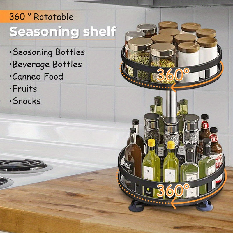 360° Rotating Spice Rack Organizer with Non-Slip Base - Adjustable Expandable Metal Shelves for Countertop & Pantry Storage, Space-Saving Cabinet Organizer for Seasonings, Oil Bottles, Condiments, Kitchen Spice Organizer, Compact Design, Sturdy Constructi