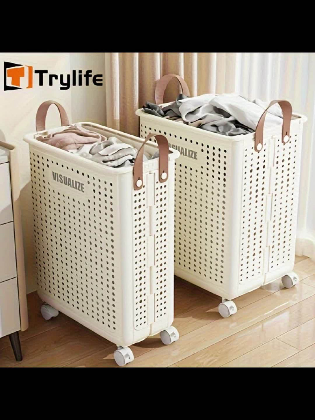 Easy-Access Stackable Home Storage Bins – portable space-saving storage, Extra Large Foldable Laundry Basket With Wheels Breathable Plastic Rolling Laundry Hamper With Faux, designed for American homes, daily convenience and practical gifting