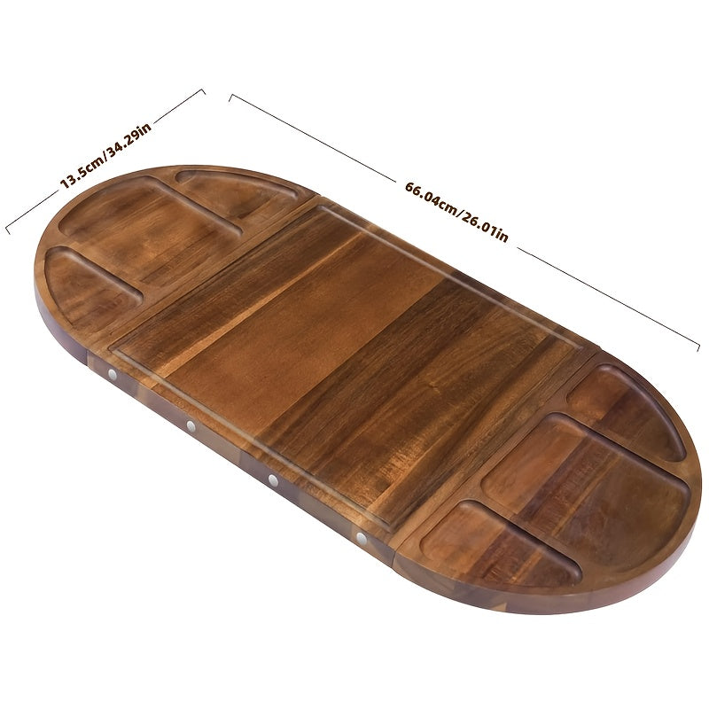 Large Acacia Wood Serving Board - Wood Cheese & Charcuterie Platter with Semi-Circular Edges, Expandable Food Tray for Weddings, Parties, Housewarming Gifts - Grain & Dining Board ( for & Cooked Foods)