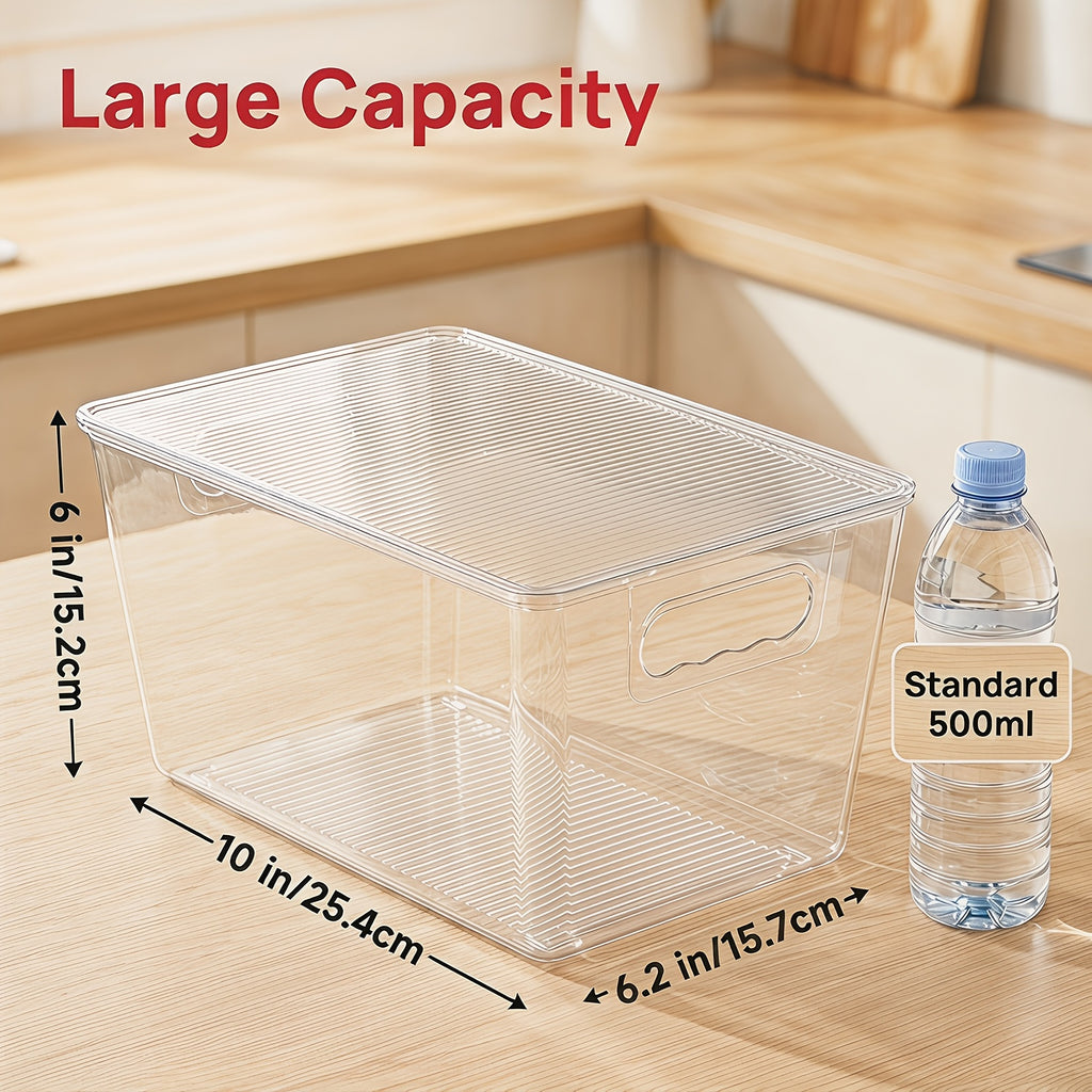[Stackable Storage Bins] 10 Pack Clear Stackable Storage Bins With Lids, Large Plastic Containers With Handle For Pantry Organizer And Storage, Perfect For Kitchen, Fridge, Cabinet, Closet, Bathroom Organization