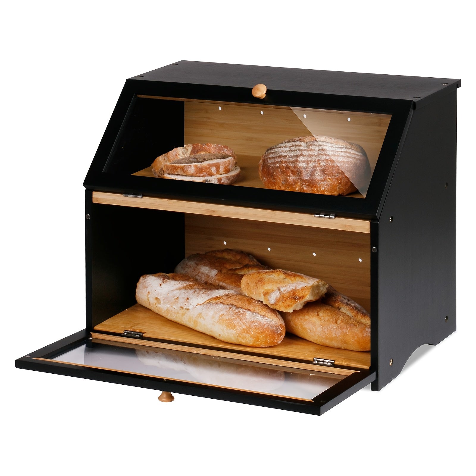 Premium Countertop Bread Storage Box – fresh-bread countertop organization, Double Layer Large Bread Box for Kitchen Counter Wooden Large Capacity Bread Storage Bin, designed for American homes, daily convenience and practical gifting