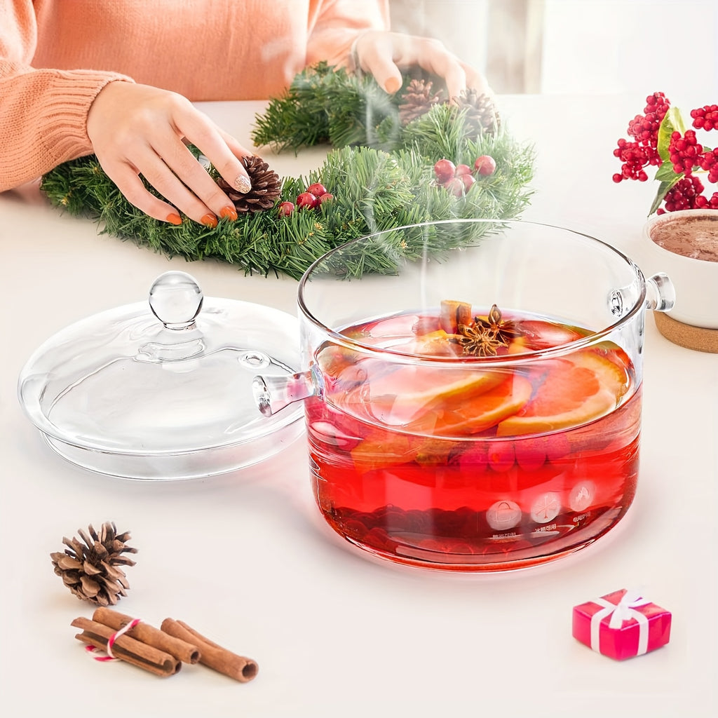 1 Set Of 2L/68oz Glass Pot with Lid, Open Cookware, Clear Soup Pot with Lid, Kitchen Small Tools, Kitchen Accessories, Kitchen Supplies, Suitable for Use In Restaurants