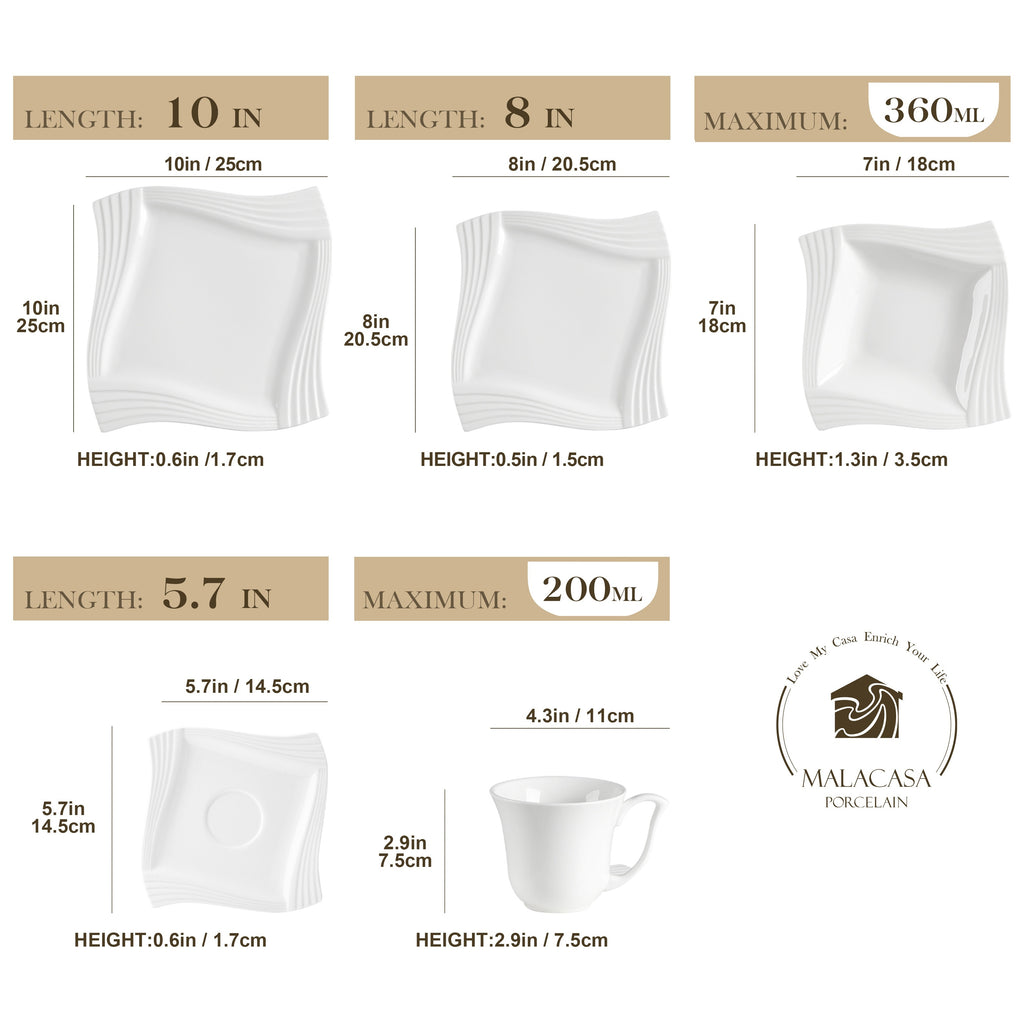 Plates And Bowls Set For 6, Grey White Square Dinnerware Sets, 30pcs Porcelain Dishes Set With Plates, Bowls, Cups And Saucers, Dinner Set Microwave Safe