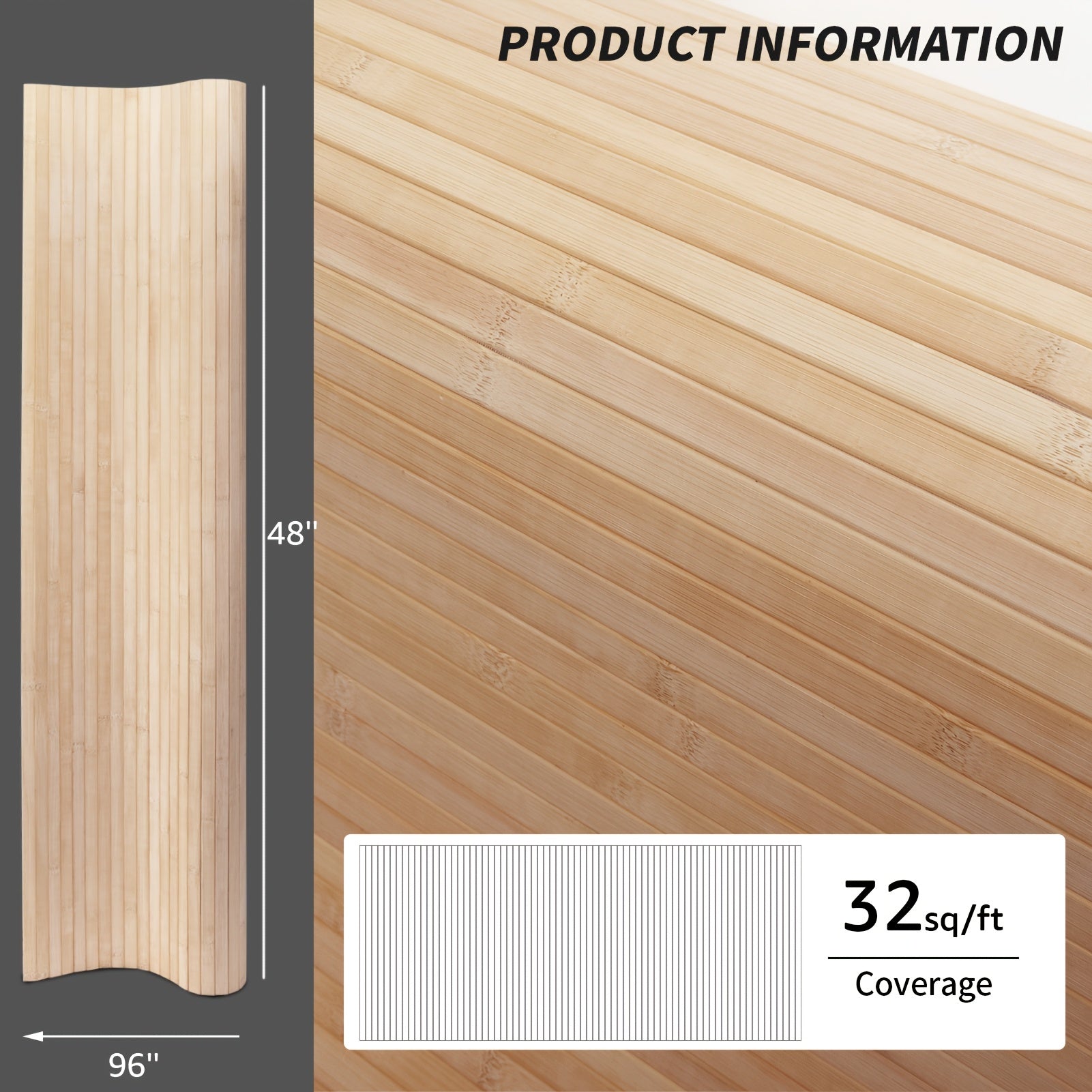 Home Storage Organizer – Natural Bamboo Wall Panel for Interior Wall Decor, 48 X 96 Inch Pole Wrap Wainscoting Paneling for Wall Ceiling Furniture Cabinet Office, Carbonized for Modern US Ho