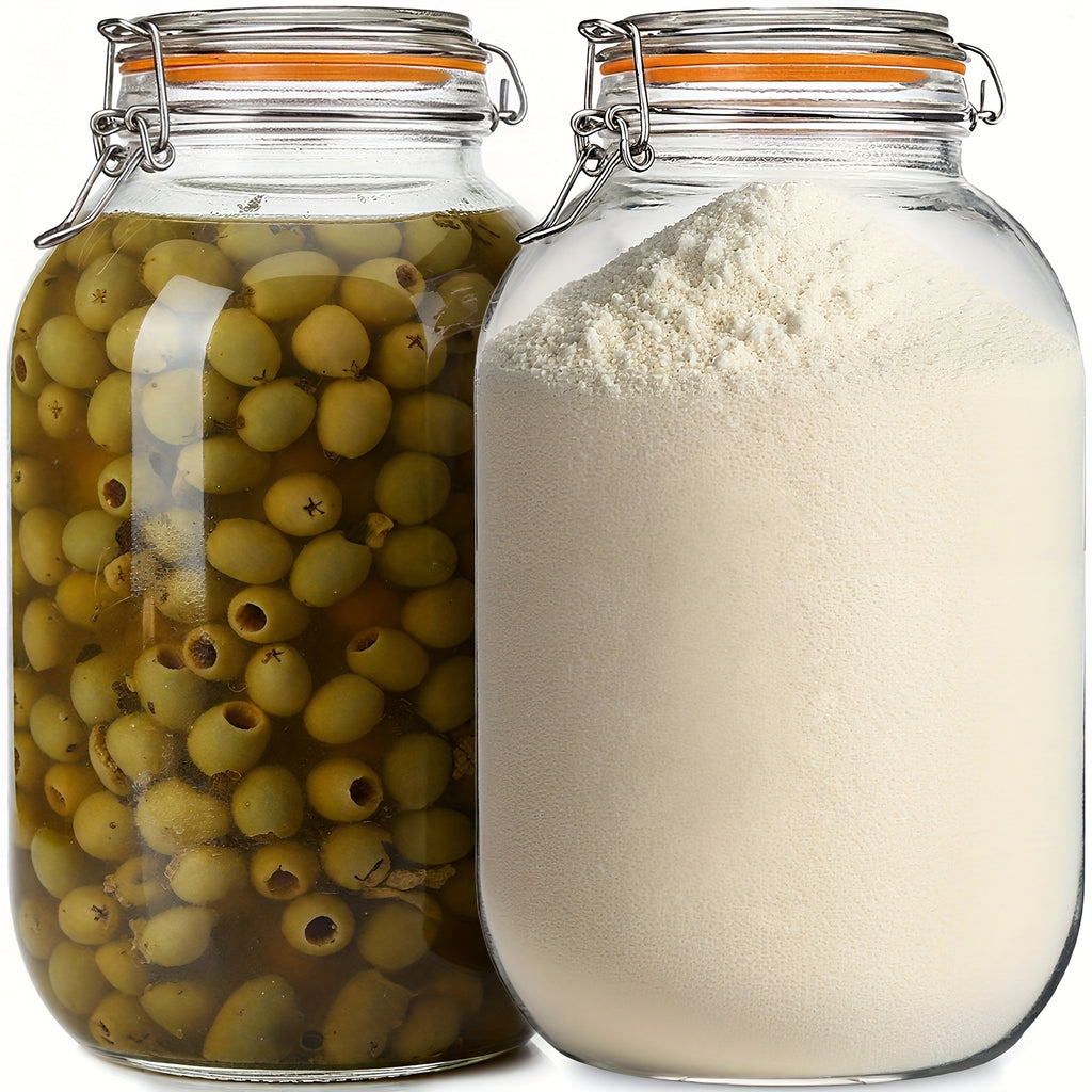Glass Jars with Airtight Lids, 2 Pack - 1 Gallon Wide Mouth Storage Mason Jars with Hinged with 1 Replacement Silicone Gaskets for Fermenting, Canning, Preserving Christmas Day Item Decoration