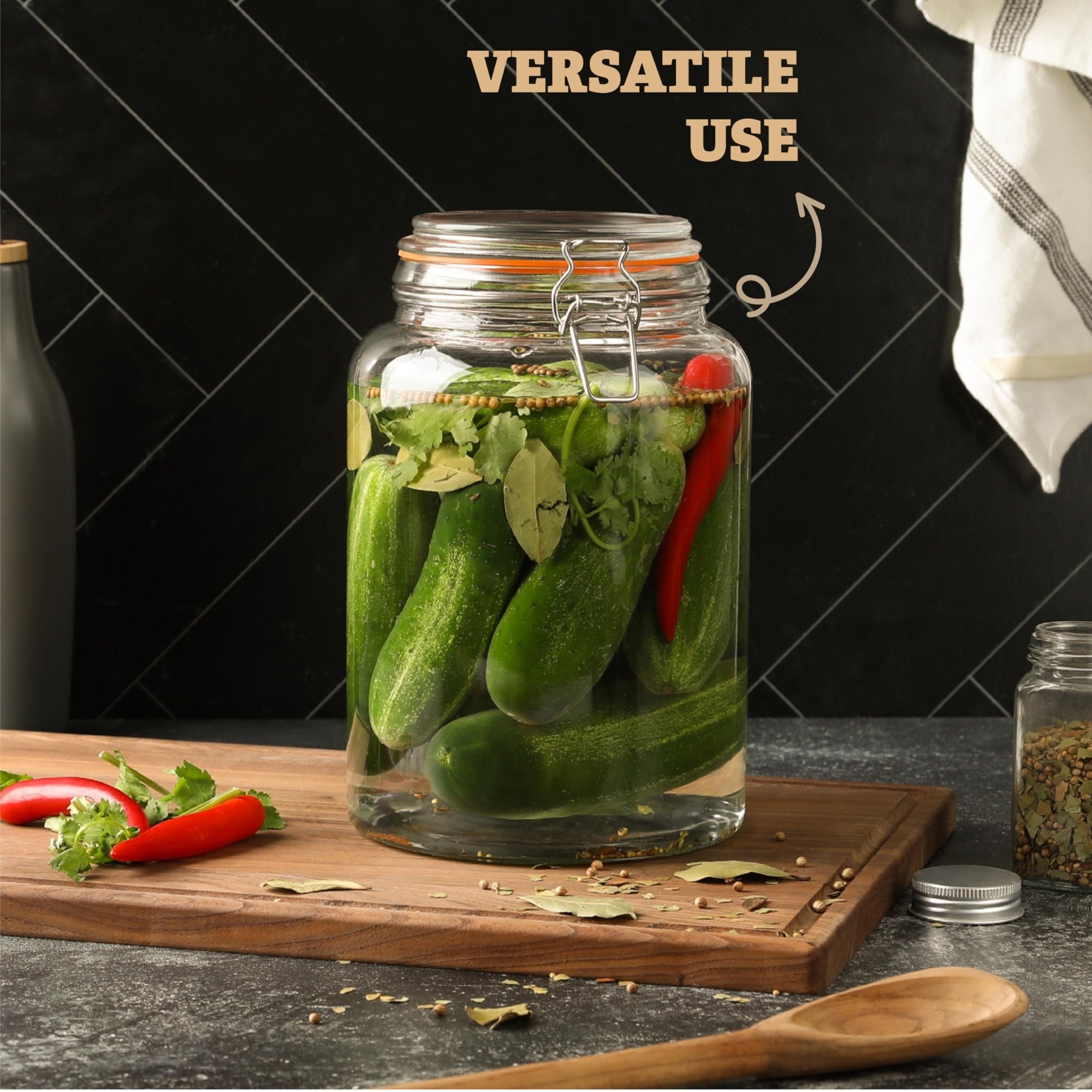 1 Gallon Glass Mason Jar with Hinged Lids, Extra Wide-Mouth Airtight Leakproof Sealed Canning Jars, Pickling Container, Preserving & Flour Storage - Pack of 2