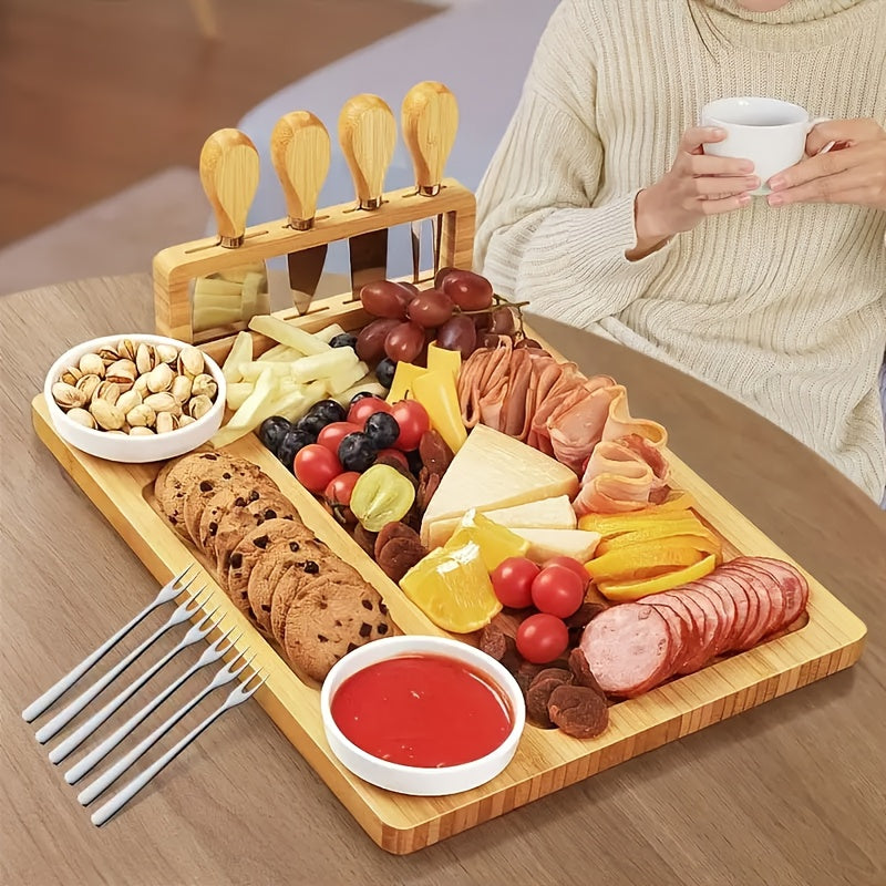 Compact Bamboo Cutting Board Set – durable food prep and serving, A Cheese Platter Innovative Cheese Board And Cutlery Set Made from Wood Perfect for, designed for American homes, daily convenience and practical gifting