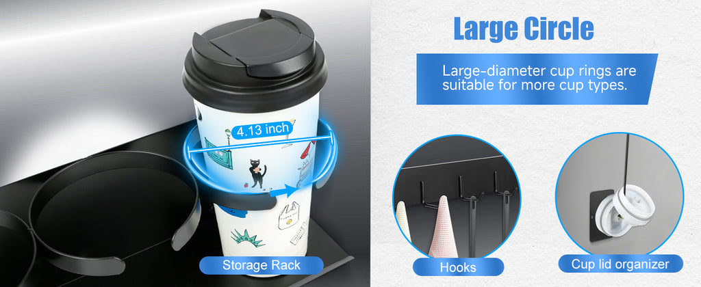 Kitchen Essential – 4-Pack Magnetic Cup Holder for Refrigerator, Magnetic Tumbler Lid Organizer for 20Oz 30Oz 40Oz Cups, Water Bottle Holder Rack with 7 Hooks for Kitchen Fridge Cabinets (Bl