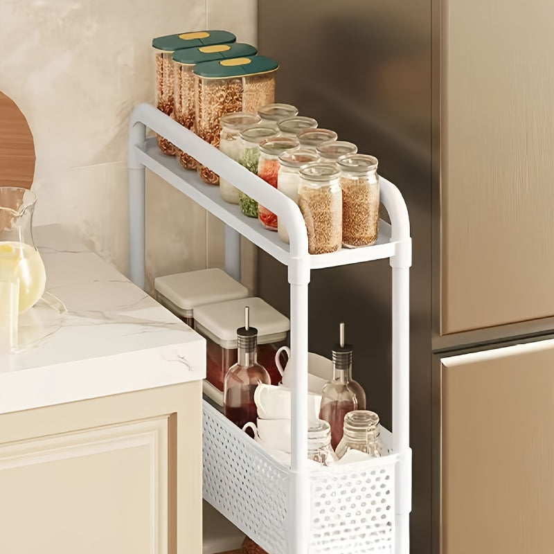 PMMJ Ultra-Slim Storage Rack Fits Bathroom-Kitchen Gaps Perfectly. Features 360° Swivel Casters for Easy Mobility And Multi-Tier Design for Snacks/Essentials. Ideal Mobile Organizer for Living Rooms/Bathrooms The Ultimate Space-Saving Gift