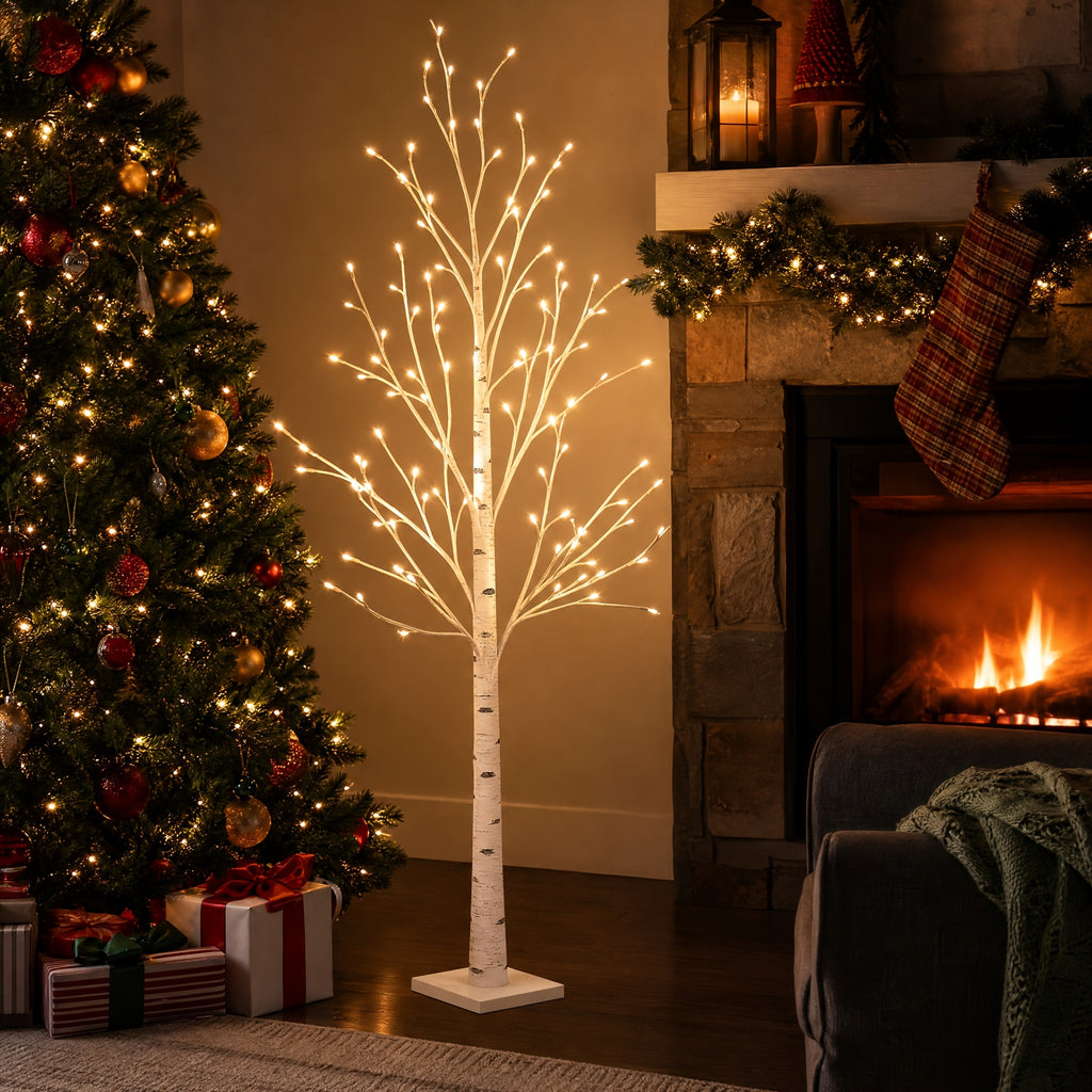 Ambient Home Decor – 5-foot LED Birch Tree Light, Artificial Tree, Equipped with 78 Warm White LED Lights, Dimmable, Timer, USB Power Supply, Indoor And Outdoor Home Decoration, Outdoor Floo