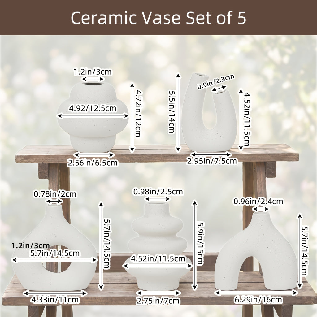 Multi-Purpose 5pcs Ceramic Flower Vase – stylish tabletop accent, versatile floral display, designed for American kitchens, pantries, apartments, home organization, daily use and practical gifting