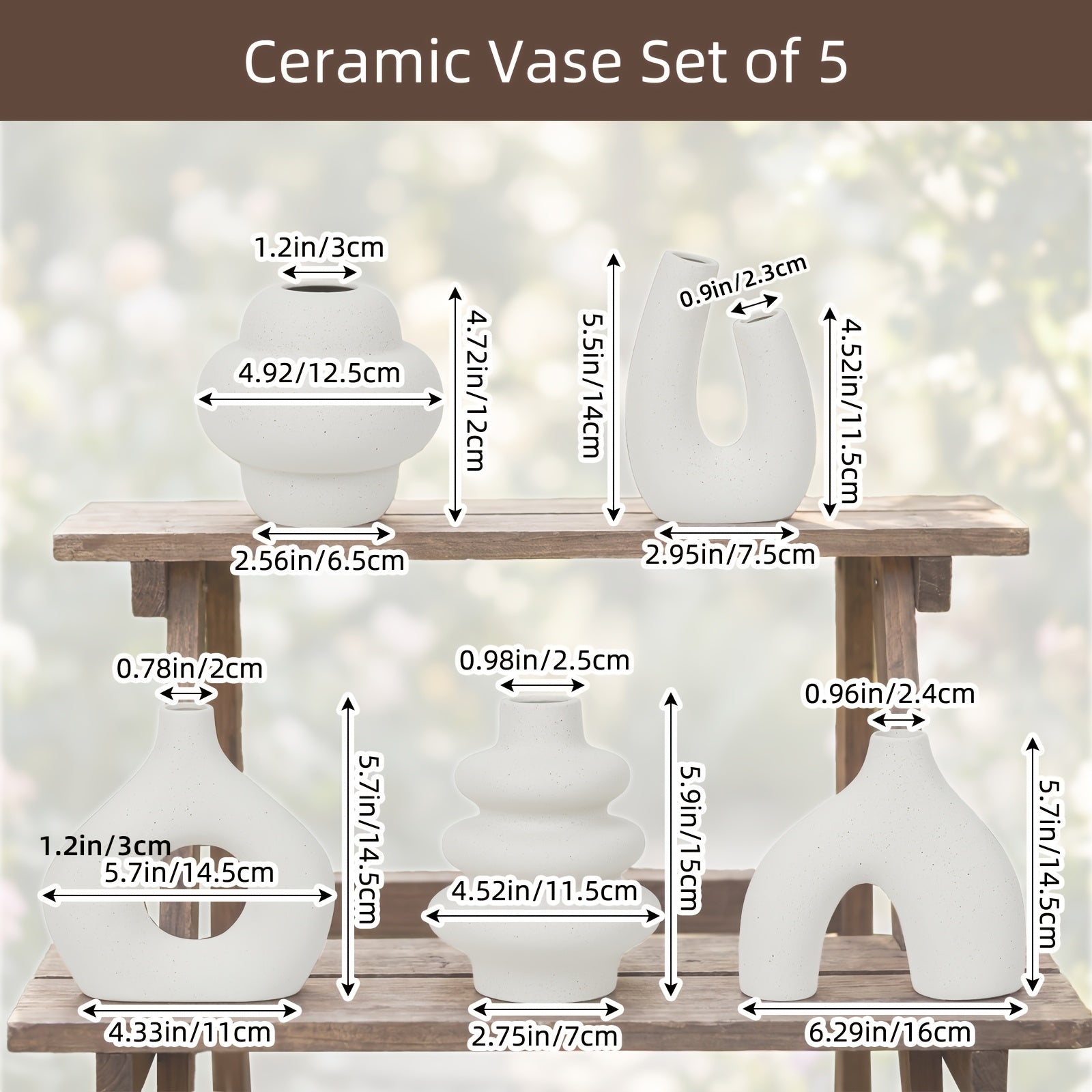 Multi-Purpose 5pcs Ceramic Flower Vase – stylish tabletop accent, versatile floral display, designed for American kitchens, pantries, apartments, home organization, daily use and practical gifting