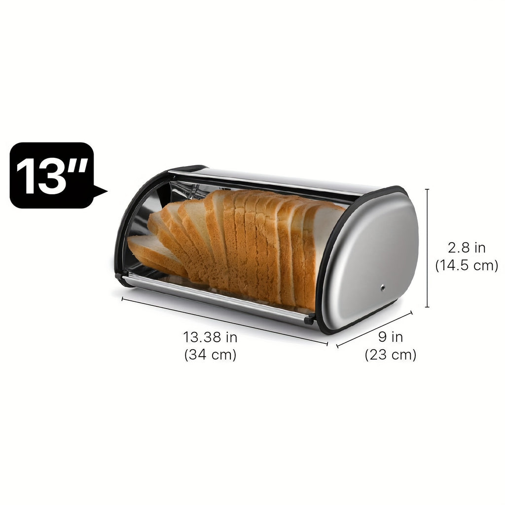 13 "Stainless Steel Roll Top Bread Box, Suitable for Countertop Bread Storage Containers with Stainless Steel Lid - Fresh And Insect Resistant, Can Hold Multiple Large Breads And Other Baked Goods Including Bagels Muffins, Fruit, Etc