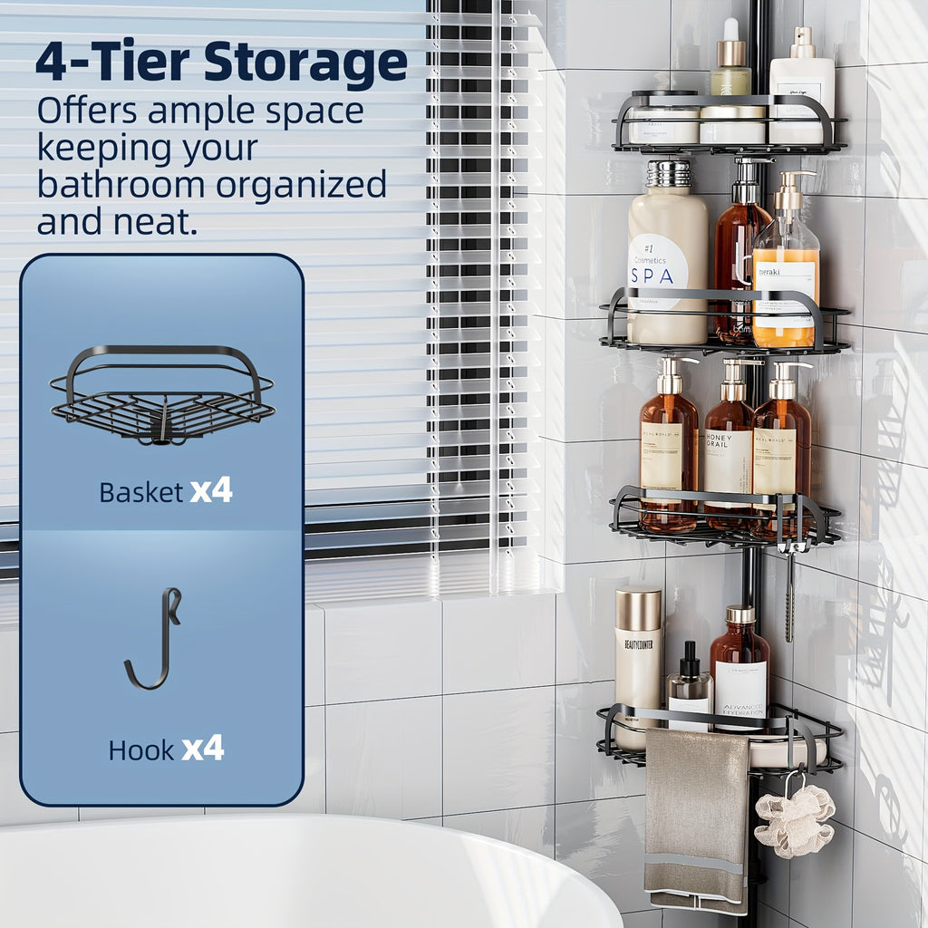 Smart Stackable Home Storage Bins – portable space-saving storage, LAMU Corner Shower Caddy Tension Pole Stainless Steel Shower Organizer Strong Spring 4 Adhesive, designed for American homes, daily convenience and practical gifting