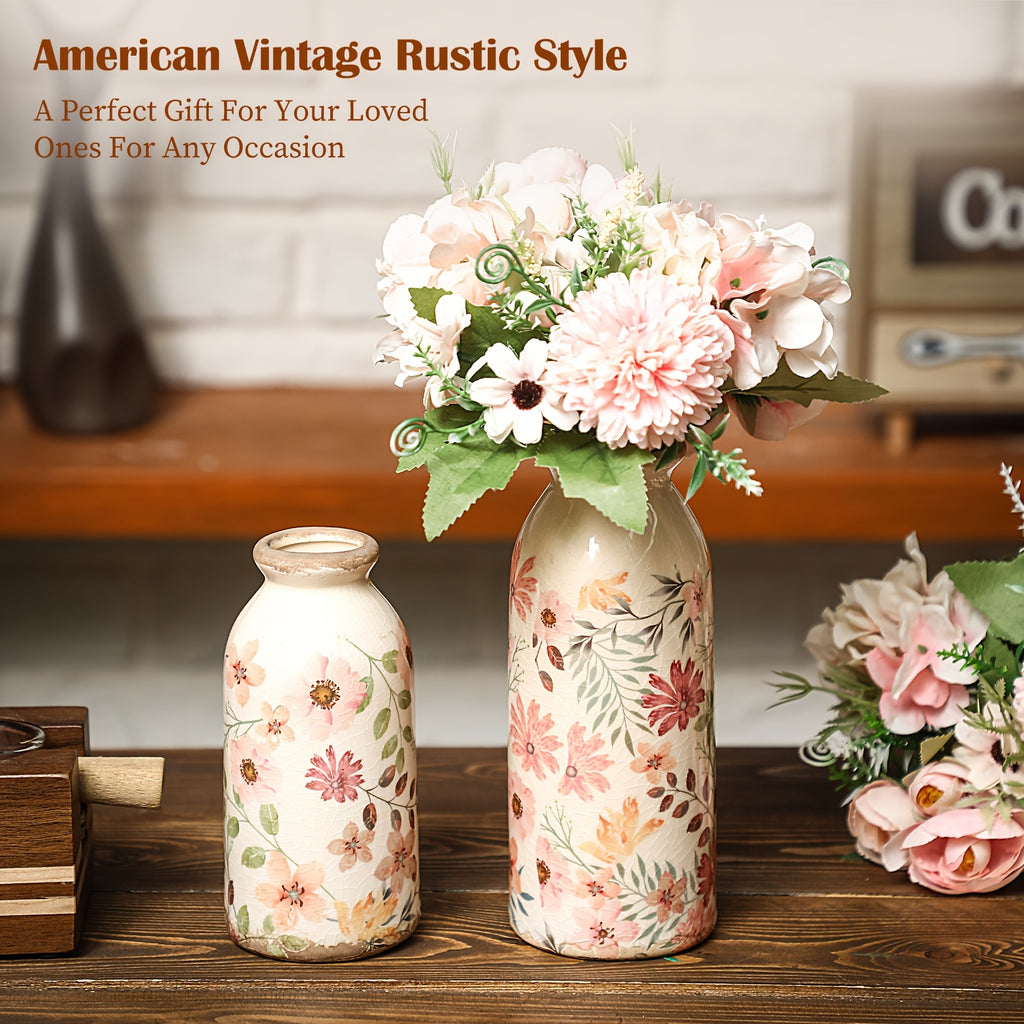 Compact 2pcs Ceramic Flower Vase – tabletop floral display and modern home decor, 2pcs Vintage Ceramic Small Vase Rustic Farmhouse Vase Boho Vases Home Decoration, designed for American homes and practical gifting