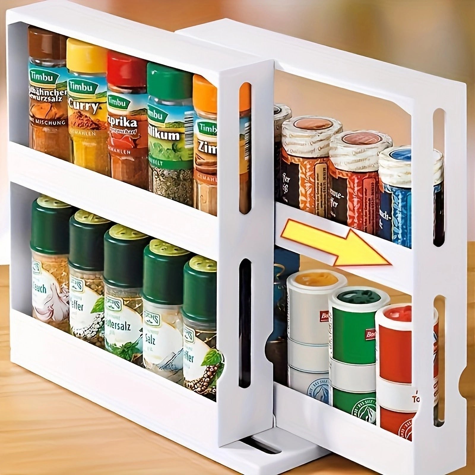 Smart 1pc Refrigerator Bottle Organizer – easy-access beverage storage, 90-Degree Rotating Kitchen Spice Bottle Storage Rack Household Spice Organizer 1pc Material Countertop Organizer, designed for American homes, daily convenience and practical gif