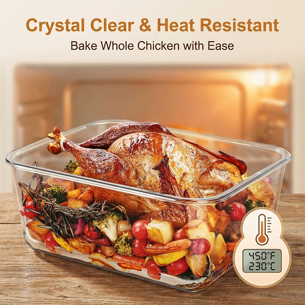 Space-Saving 220oz Kitchen Baking Dish Set – oven-ready cooking and serving, 220oz Extra Large Glass Food Storage Containers with Snap Airtight Lids for Roasting Turkey, designed for American homes, daily convenience and practical gifting