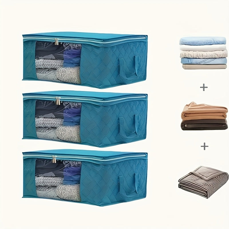 Space-Saving 3pcs Stackable Home Storage Bins – portable space-saving storage, 3pcs Set of Clothing Storage Bags Foldable Blanket Storage Bags Storage Containers for Organizing, designed for American homes, daily convenience and practical gifting