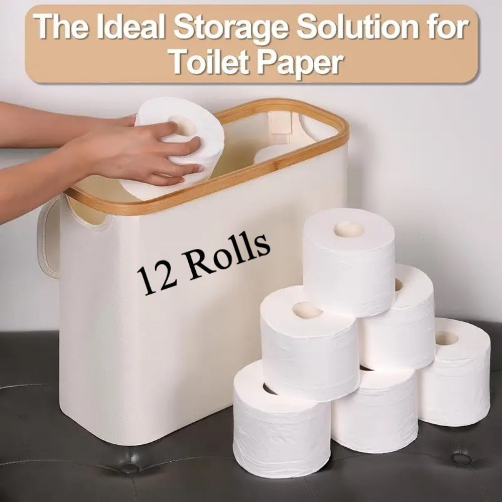 Space-Saving Stackable Home Storage Bins – portable space-saving storage, Bamboo Toilet Paper Holder with Lid - Foldable Bathroom Storage Box Independent Organizer That, designed for American homes, daily convenience and practical gifting