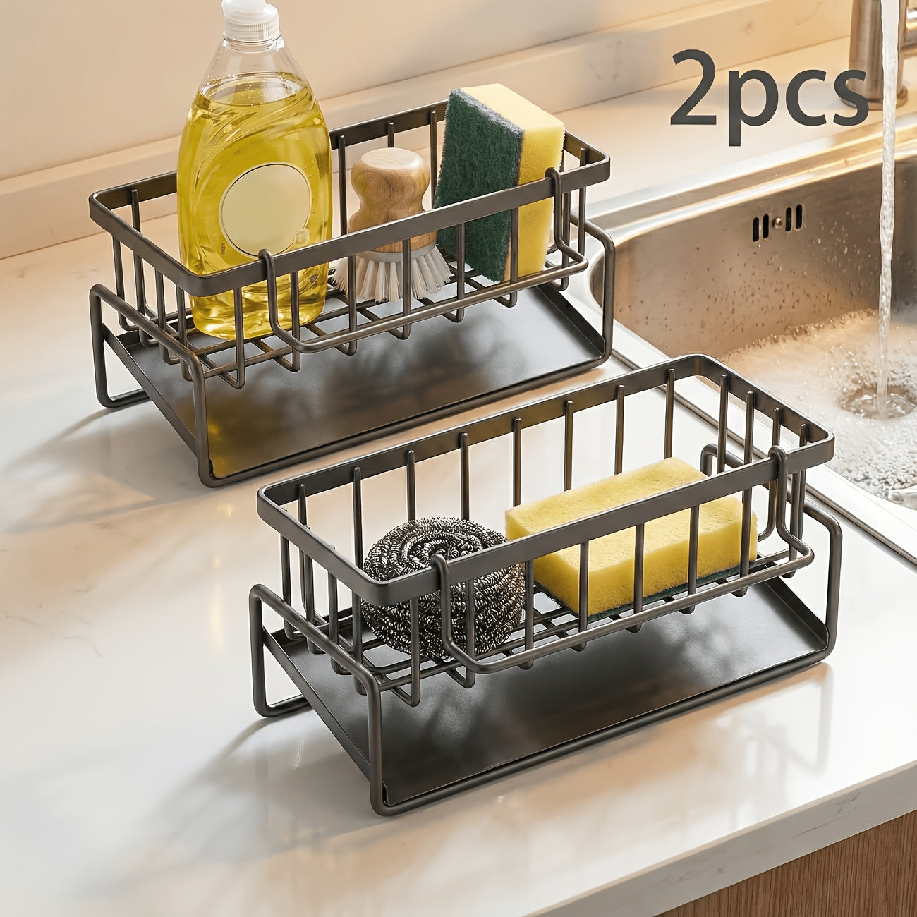 Kitchen Essential – High Quality Kitchen Sponge Rack Above Sink, Carbon Steel and Plastic Dishwasher Rack, Multifunctional Towel and Sponge Storage Rack, Space Saving Home Organizer -9.06x4.