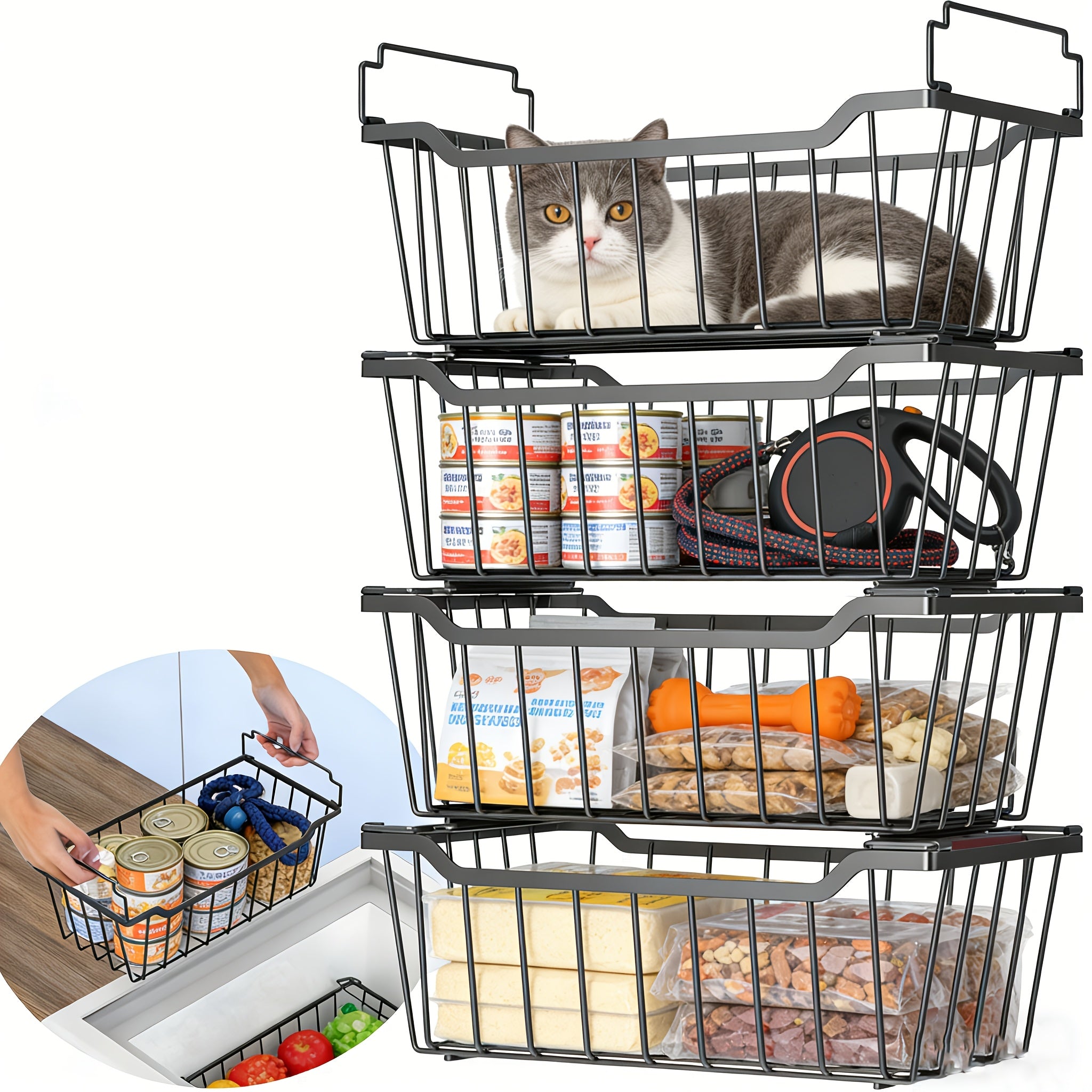 Stackable Freezer Organizer Bins with Foldable Handle - Efficient Refrigerator Storage Rack for Improved Space Utilization & Easy Access - Durable Design for Chest Freezer, Not Just for Freezers