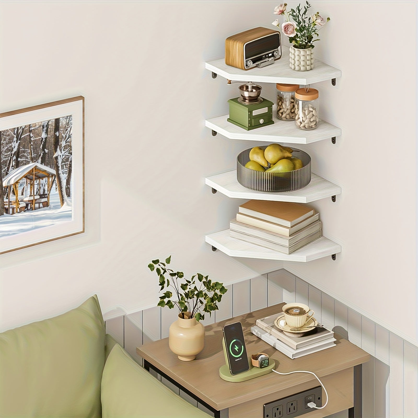 Kitchen Essential – TOMNK Wall Mounted Corner Storage Shelf, Floating Wall Unit With Edge Guard, Multifunctional Display Rack For Bedroom, Bathroom, Kitchen & Living Room, Home Wall Decor In