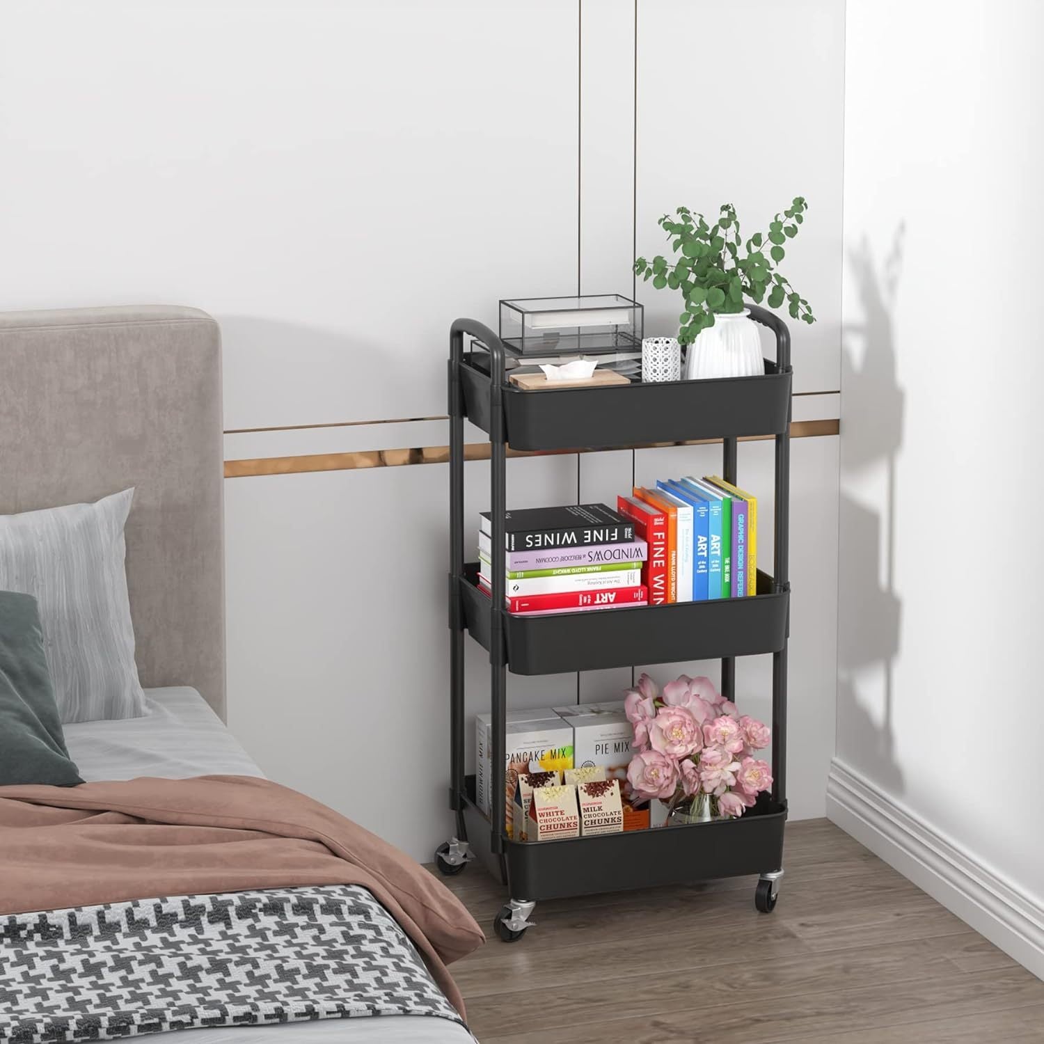 Smart Adjustable Home Storage Rack – durable multi-purpose storage, 3-Tier Plastic Rolling Utility Cart with Handle Multi-Functional Storage Trolley for Office Living Room, designed for American homes, daily convenience and practical gifting