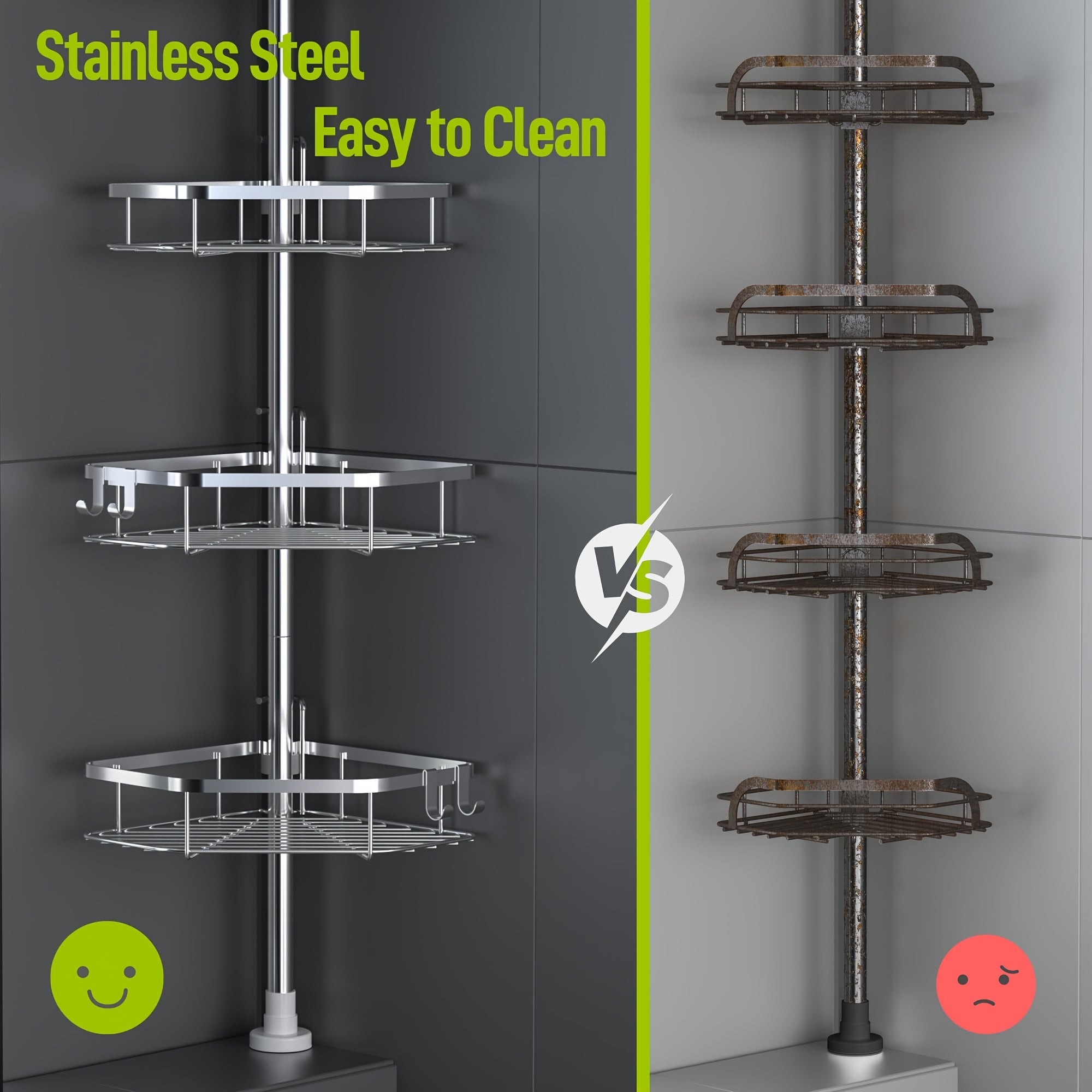 Smart Stackable Home Storage Bins – portable space-saving storage, LAMU Corner Shower Caddy Tension Pole Stainless Steel Shower Organizer Strong Spring 4 Adhesive, designed for American homes, daily convenience and practical gifting