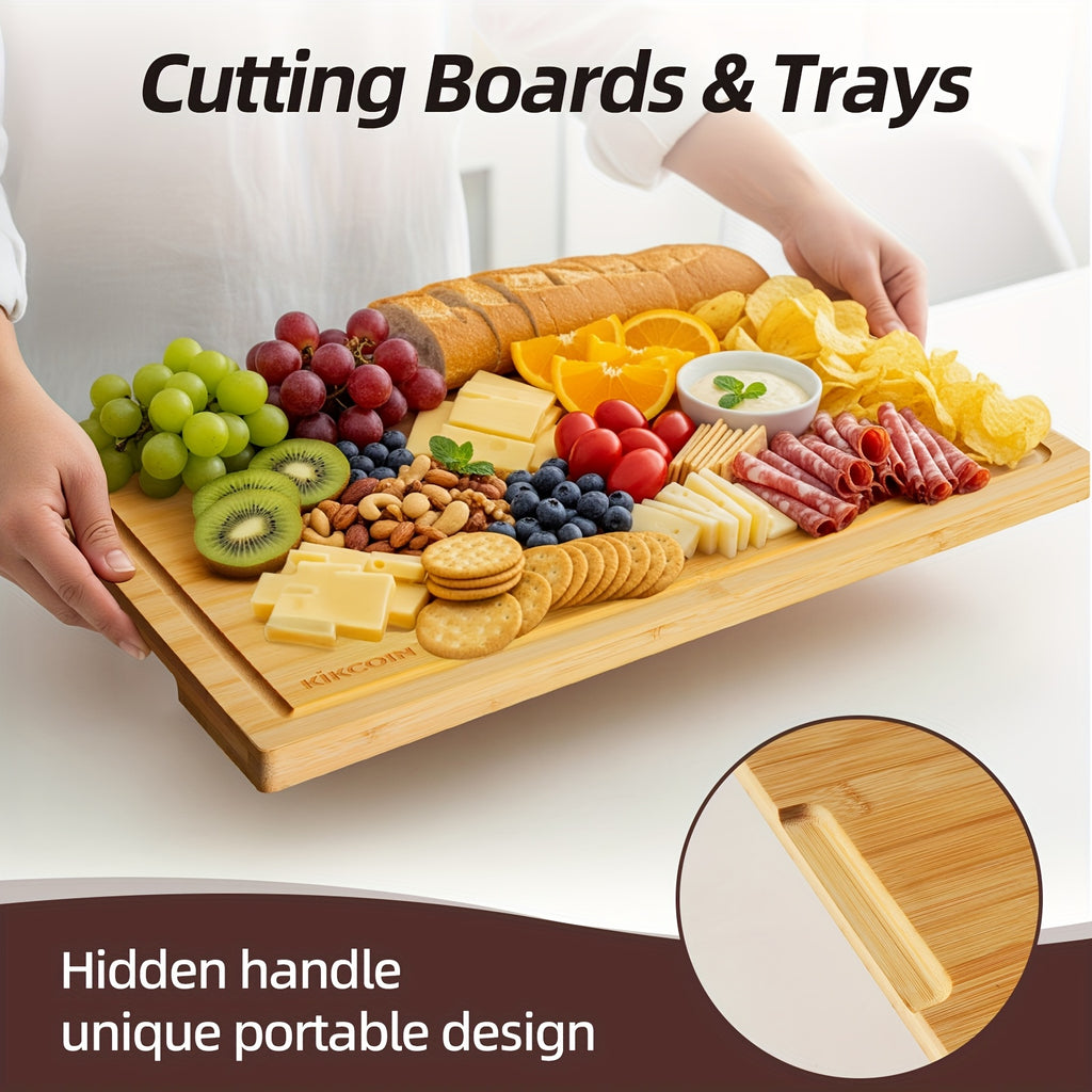 Modern 10pcs Bamboo Cutting Board Set – durable food prep and serving, 10pcs Bamboo Cutting Board Set with Hooks Trays Natural Bamboo Kitchen Gadgets Features A, designed for American homes, daily convenience and practical gifting