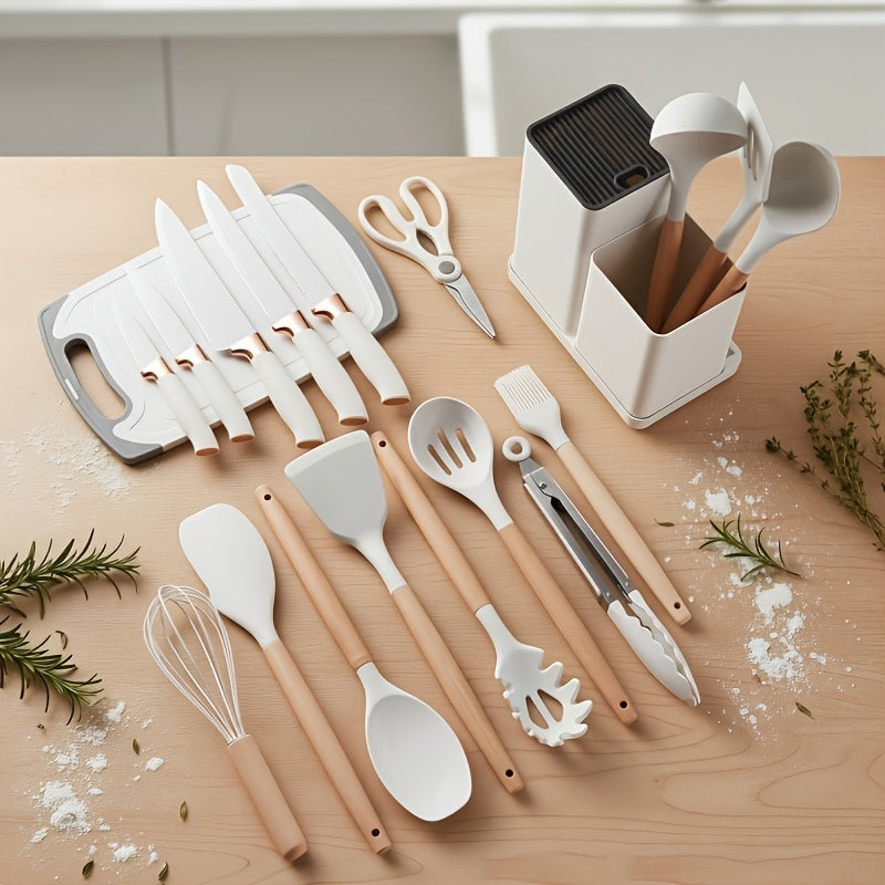 Kitchen Essential – Silicone Kitchen Utensils Set | Heat Resistant And High-Quality, Suitable for Non Stick Pans, Stainless Steel Cutting Tools, Small Kitchen Tools, Ideal Holiday Gift 19 Se