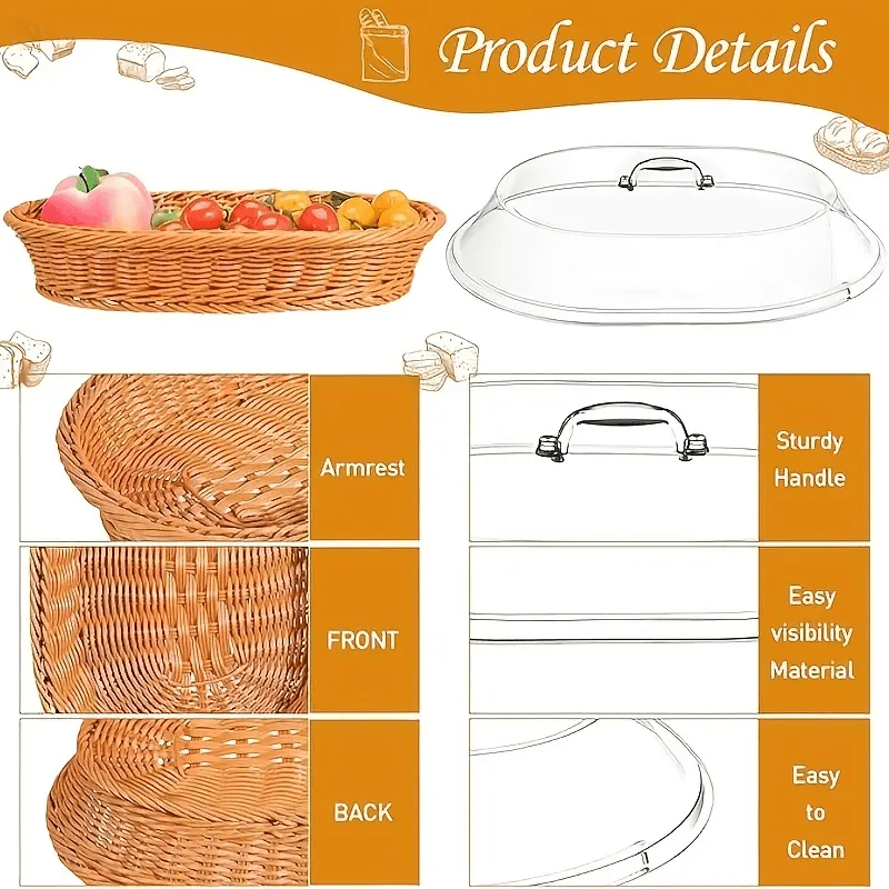 1pc Bread Basket - Durable Plastic Bread Basket, Washable Food Tray for Storing Desserts And Fruits - Ideal for Kitchen, Picnic And Home Display, Also a Perfect Storage Box for Pastries And Desserts