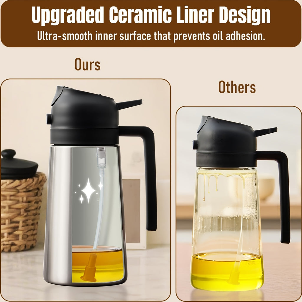 [Oil Bottle Sprayer Dispenser] Durable Oil Bottle With Stainless Steel Exterior And Ceramic-Coated Interior, 2-In-1 Olive Oil Sprayer And Dispenser, Suitable For Cooking, Kitchen, Barbecue, And Air Fryer