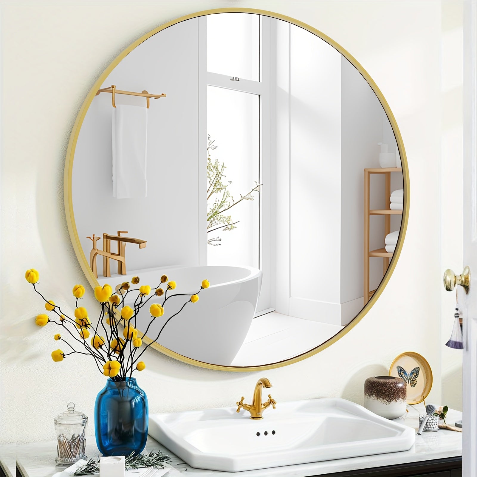 Home Living Essential – comfortable decorative floor coverage, Round Metal Wall Mirror - Classic Round Dec