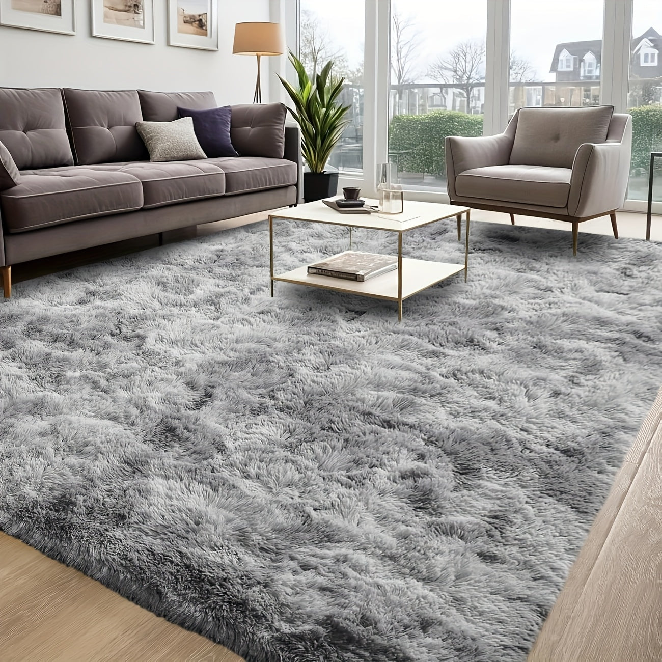 Area Rug – 1pc Luxurious Rectangular Shaggy Plush Carpet Rug - Soft, Fluffy, Tie-dyed, Solid,