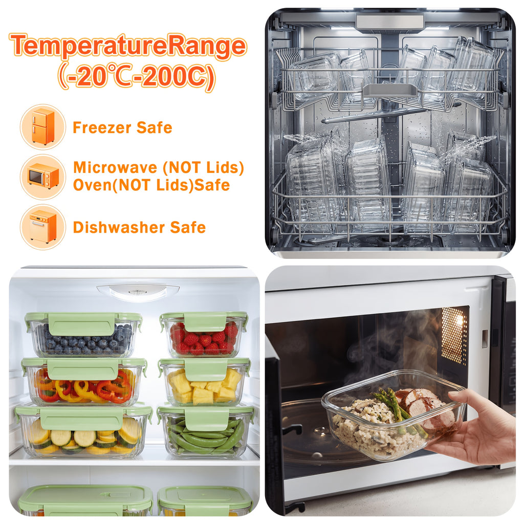 8pcs Borosilicate Glass Food Storage Containers with Lids, Light Blue/Green, with Stripes Meal Prep Containers, Airtight Bento Boxes, Leak Proof Locking, for Microwave, Oven, Freezer And Dishwasher, BPA Free, Organization Storage, Gifts