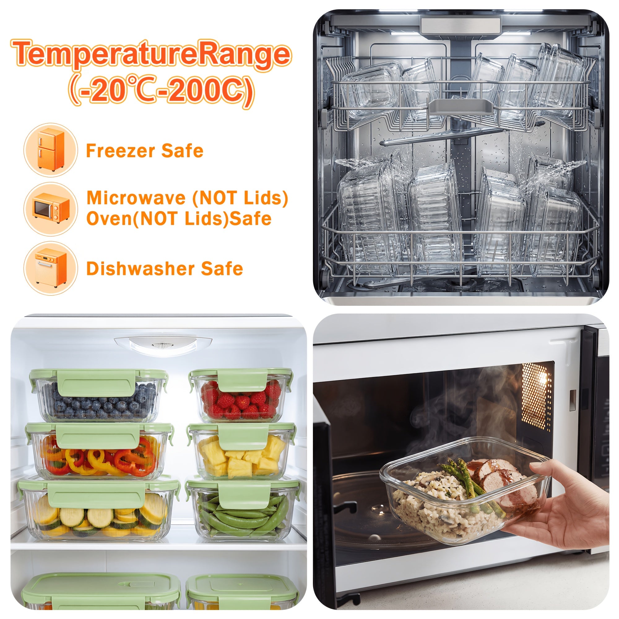 8pcs Borosilicate Glass Food Storage Containers with Lids, Light Blue/Green, with Stripes Meal Prep Containers, Airtight Bento Boxes, Leak Proof Locking, for Microwave, Oven, Freezer And Dishwasher, BPA Free, Organization Storage, Gifts