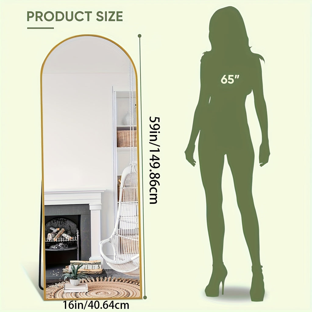 Full Length Mirror – Ladynow Arched Full-Length 58" × 18" Mirror Floor Mirror Freestanding Floor Standing Full Body Rustproof Mirror Stand Wall-Mounted Leaning Design Modern Home Decor Bedro