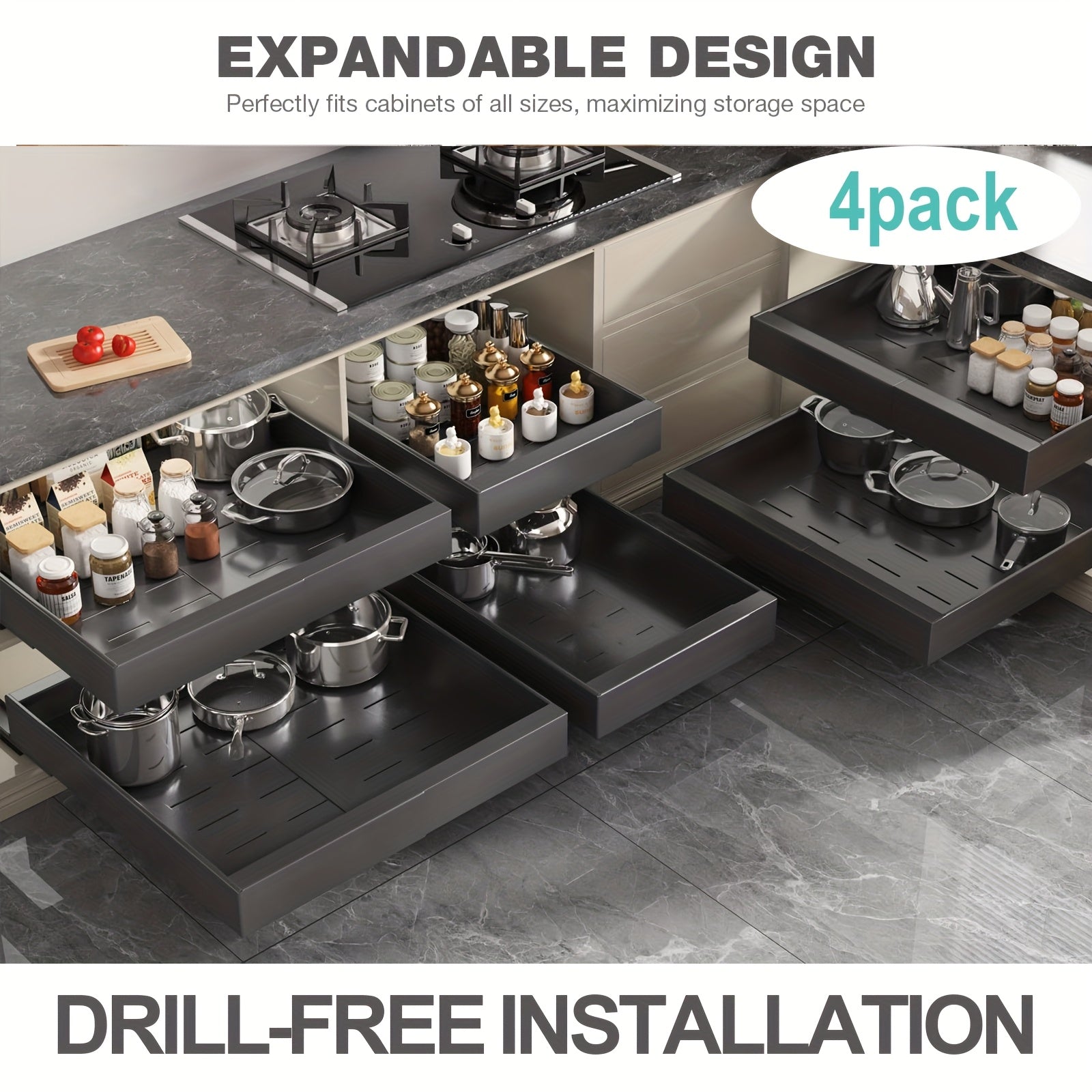 Home Organizer – Easy-Access 2/4/6pcs Pull-Out Cabinet Organizer – smooth-access cabinet organizati