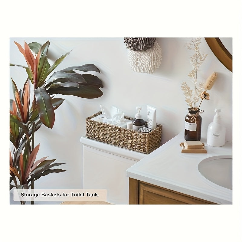 Compact Adjustable Home Storage Rack – durable multi-purpose storage, 2-Pack Multi-Grid Storage Organizer with 3 Sections Wicker Toilet Basket Tank Topper Toilet Paper, designed for American homes, daily convenience and practical gifting