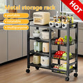 BCNVDUS Three-Layer Heavy-Duty Metal Kitchen Storage Rack with 360° Rotating Wheel - Freestanding Mobile Appliance, Bottle, Container Storage Rack - Easy-To-Clean Open Mesh Basket, Space-Saving Floor Design, Kitchen Organization And Storage